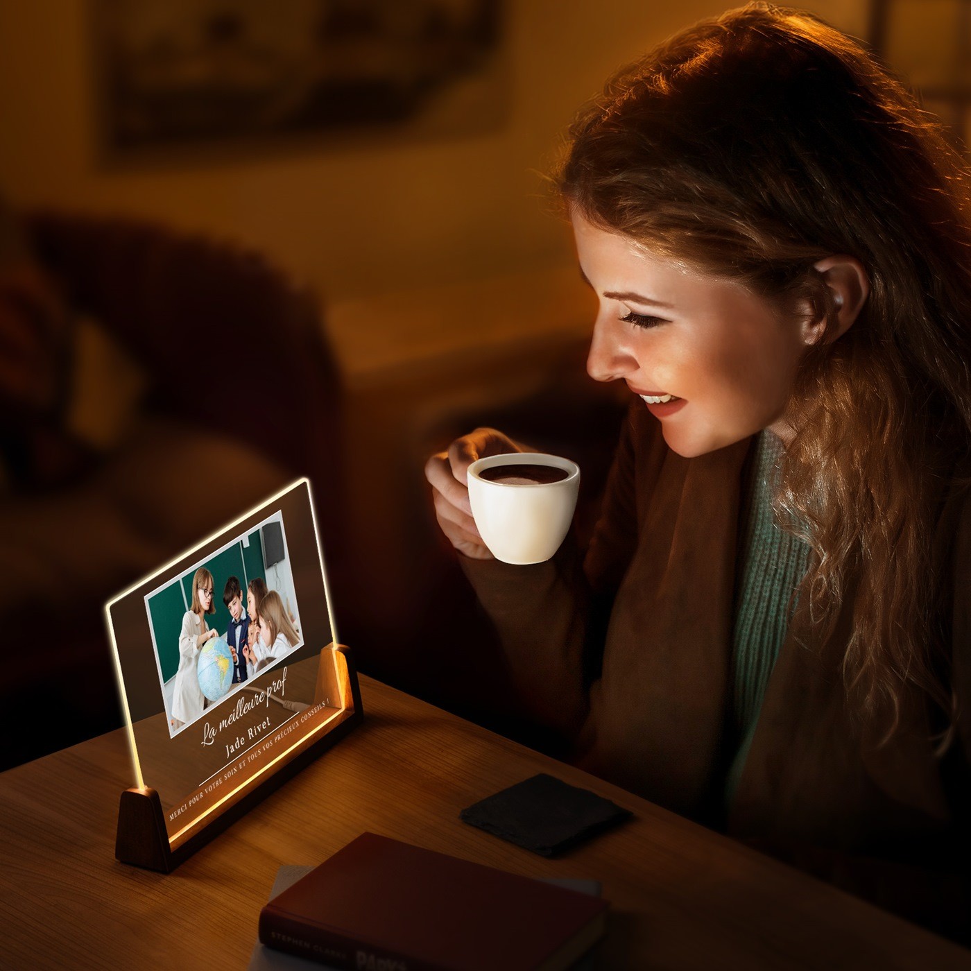 Lámpara LED horizontal personalizada con foto para maestra