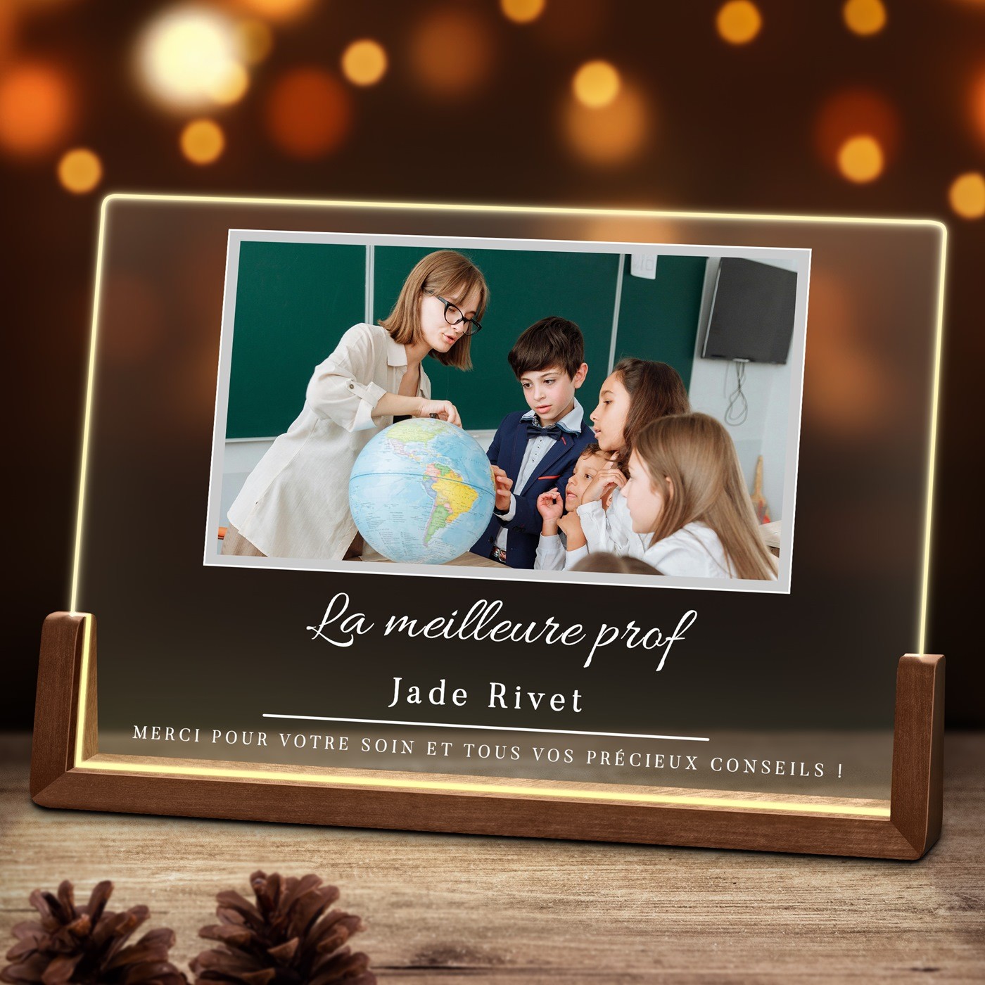 Lámpara LED horizontal personalizada con foto para maestra