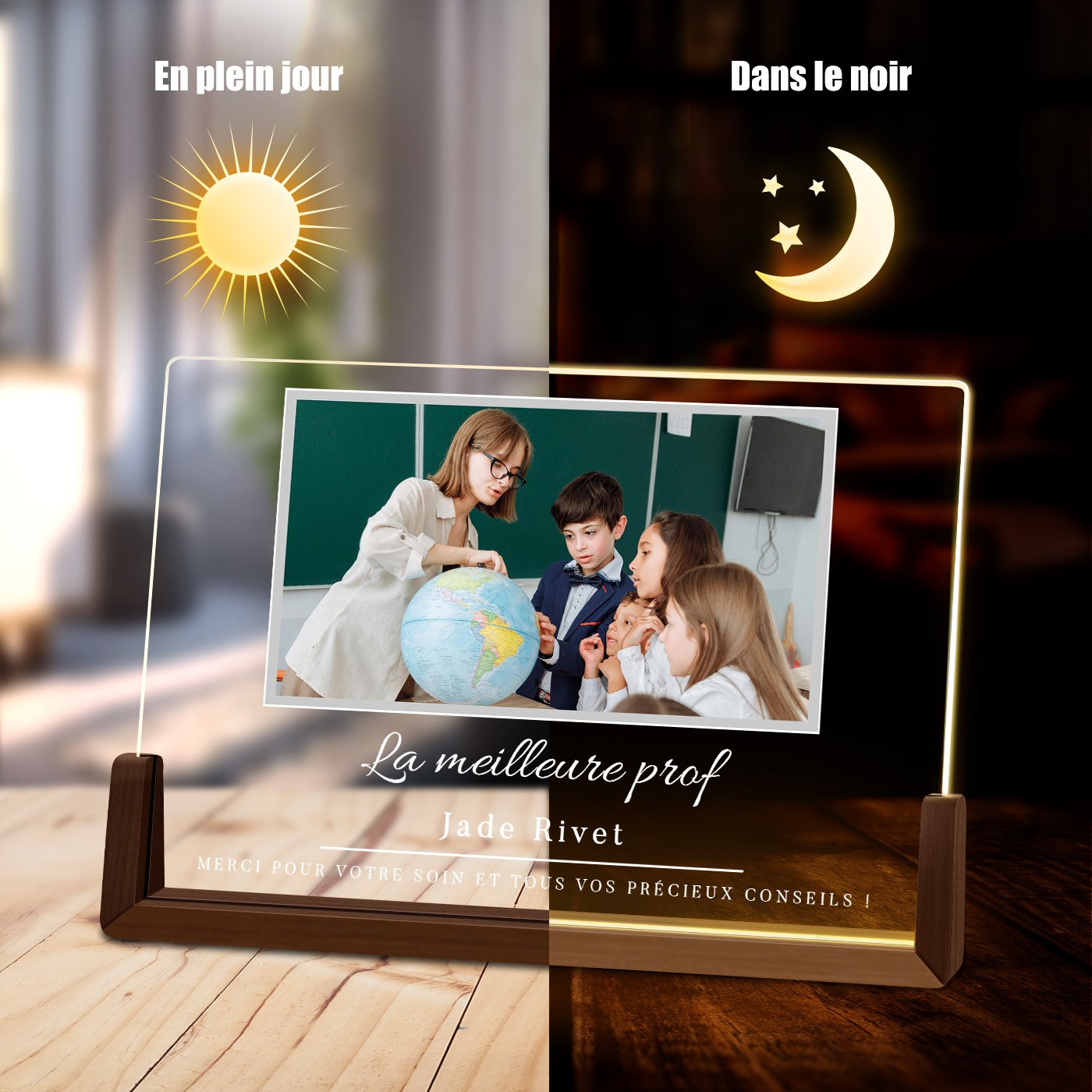 Lámpara LED horizontal personalizada con foto para maestra
