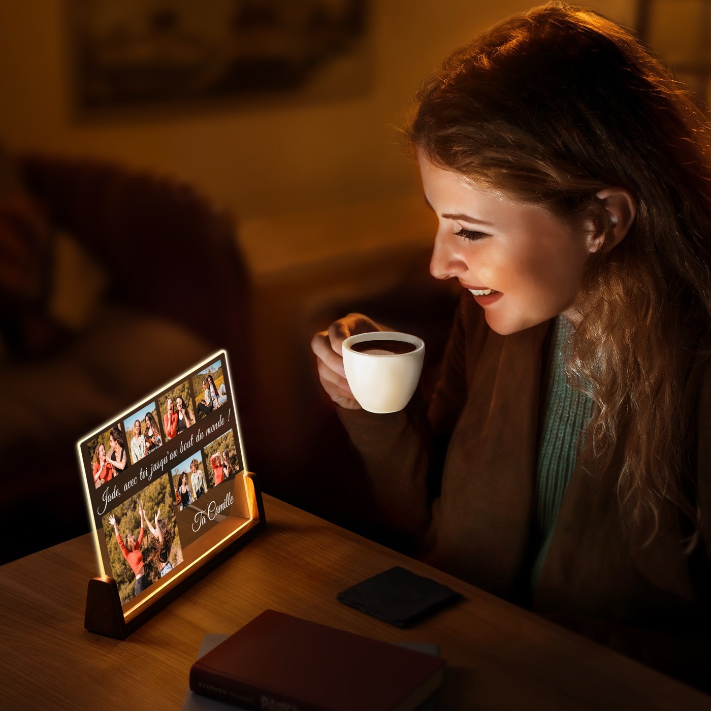 Lámpara LED horizontal personalizada Murrano con foto para una amiga