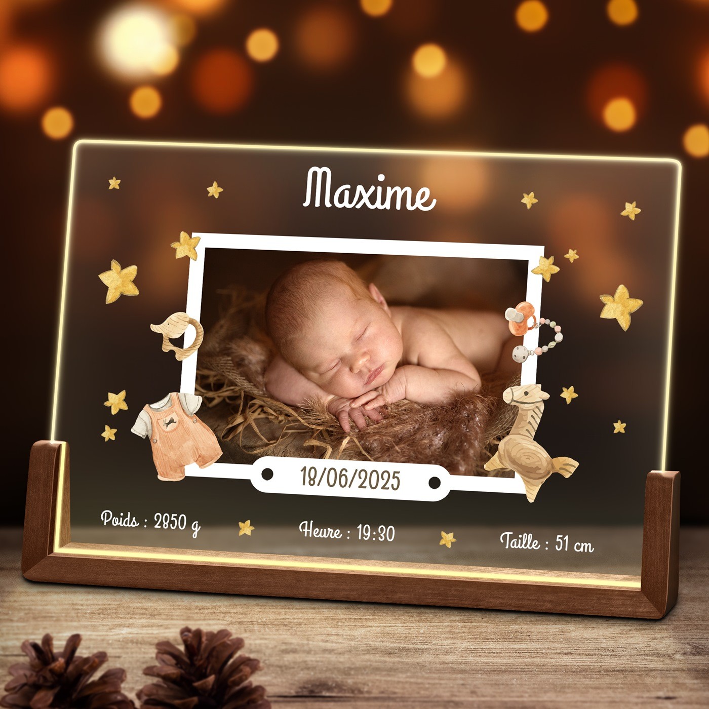 Lampe LED horizontale personnalisée Murrano pour bébé nouveau-né