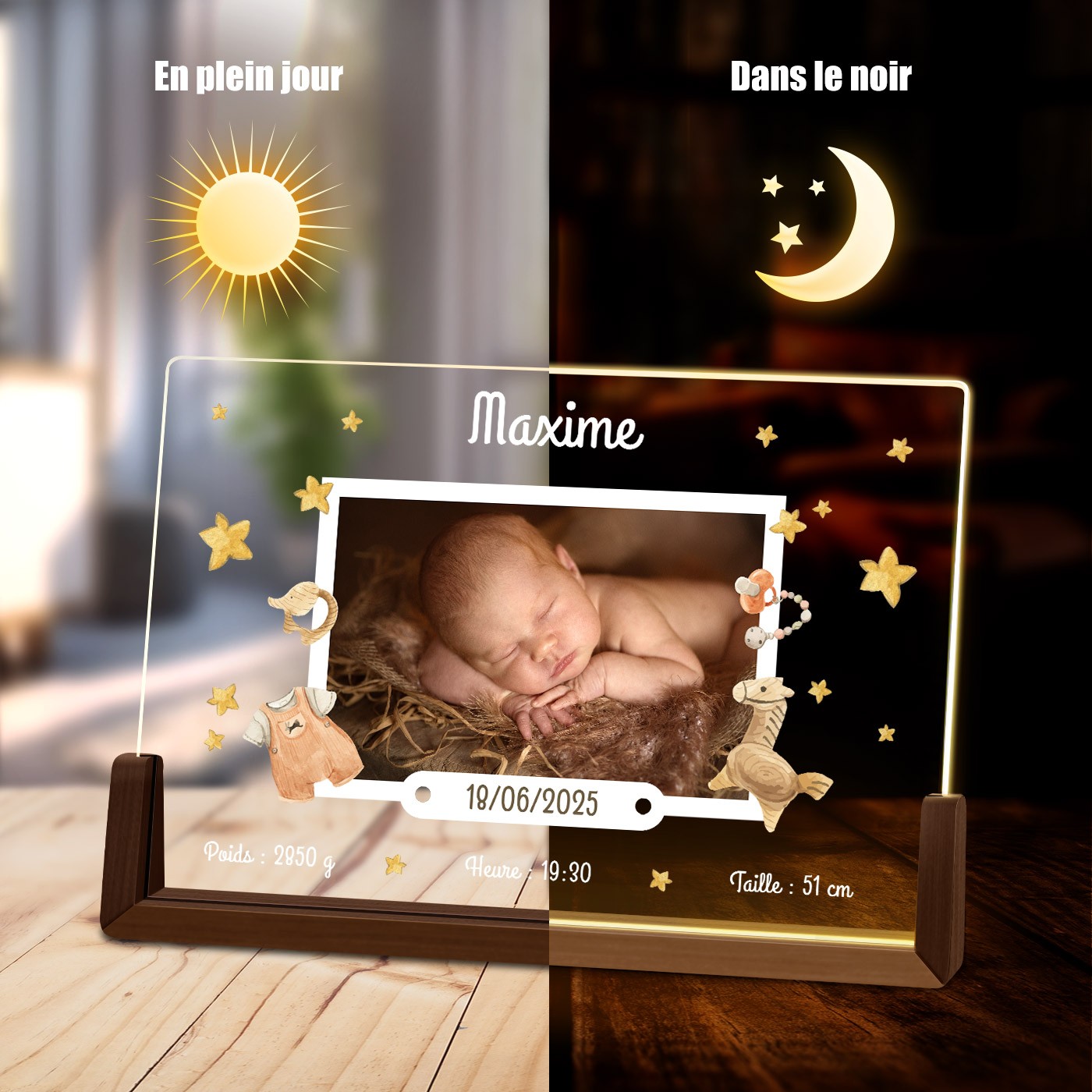 Lampe LED horizontale personnalisée Murrano pour bébé nouveau-né