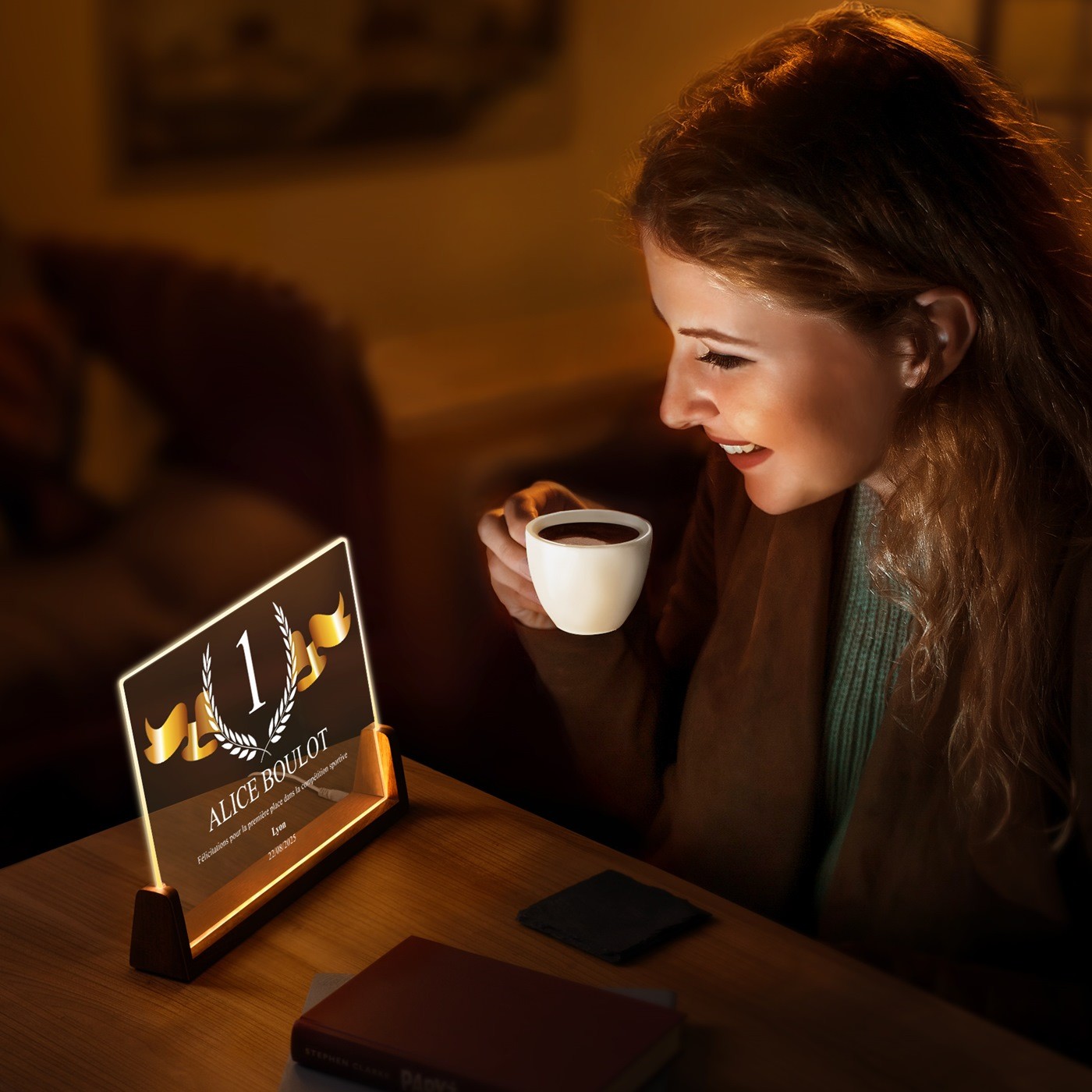 Lámpara LED horizontal personalizada Murrano con foto para un campeón