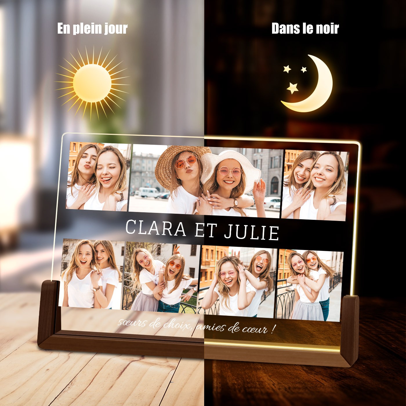 Lámpara LED horizontal personalizada Murrano con foto para amigas