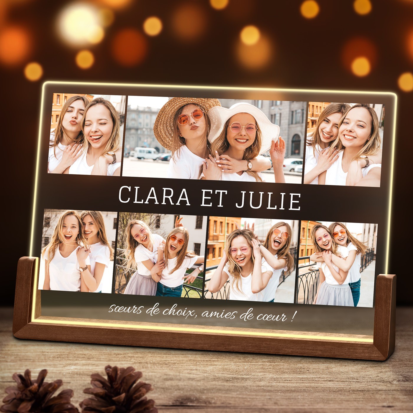 Lámpara LED horizontal personalizada Murrano con foto para amigas