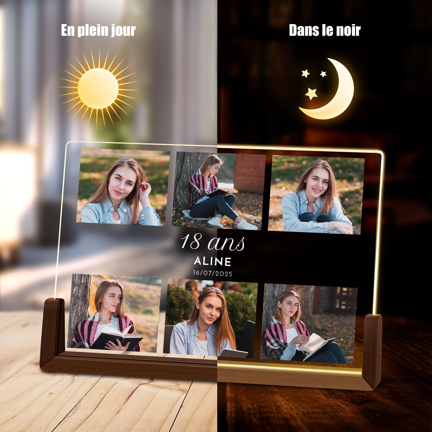 Lampe LED horizontale personnalisée Murrano pour son 18e anniversaire