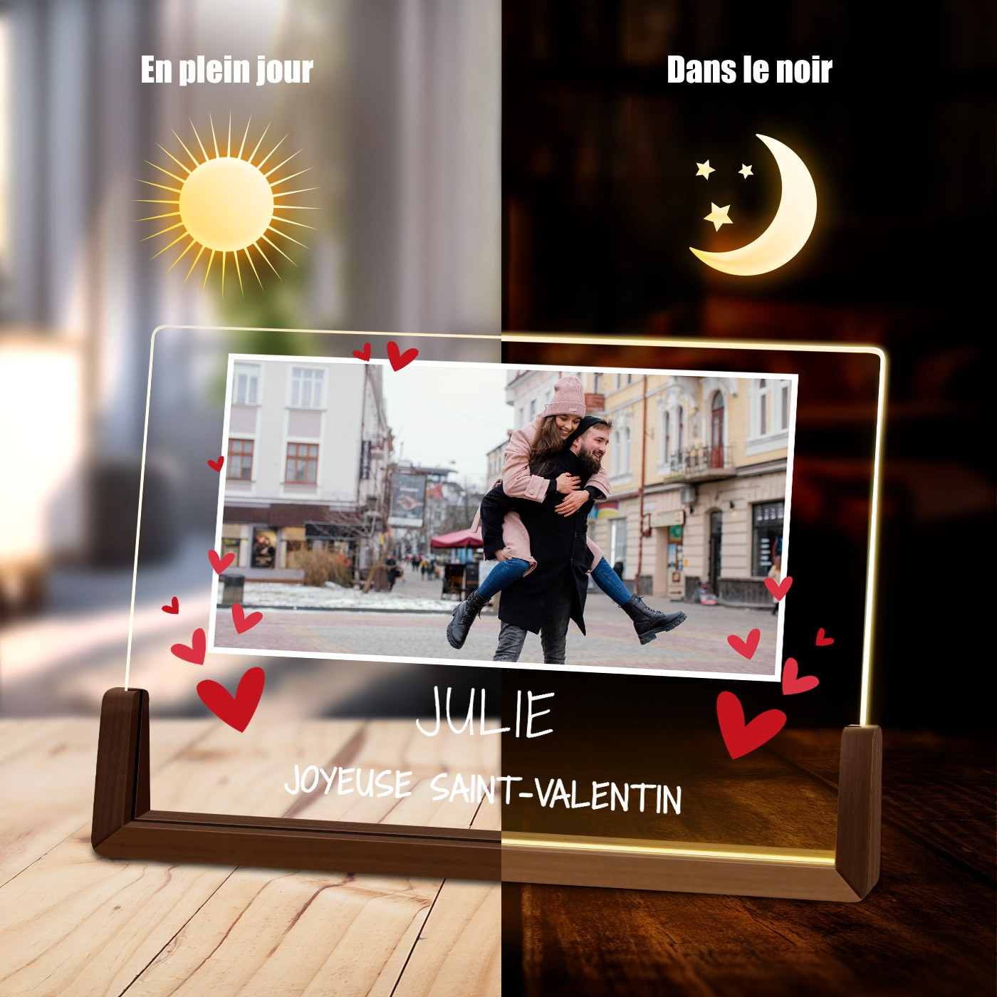 Lámpara LED horizontal personalizada Murrano para el Día de San Valentín