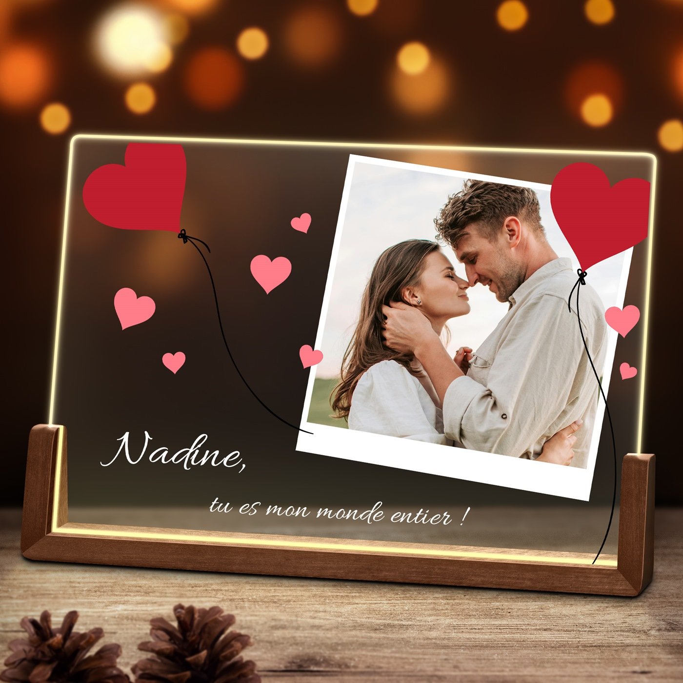 Personalized Horizontal LED Lamp for Valentine's Day