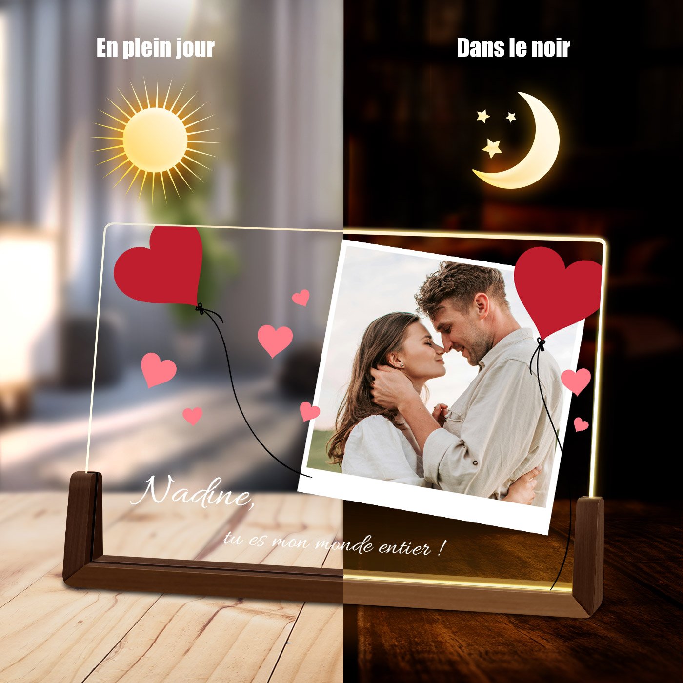 Lámpara LED horizontal personalizada para el Día de San Valentín
