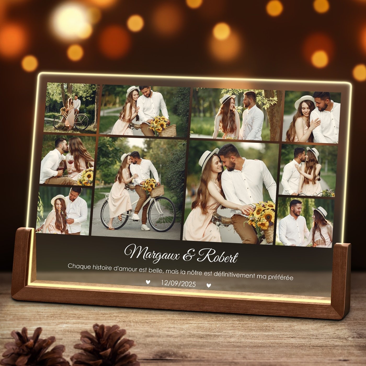 Custom Horizontal LED Lamp with Photo for Couple