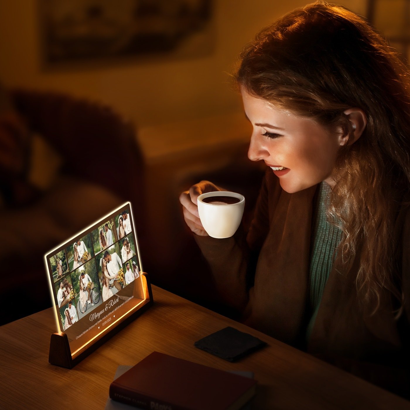 Custom Horizontal LED Lamp with Photo for Couple