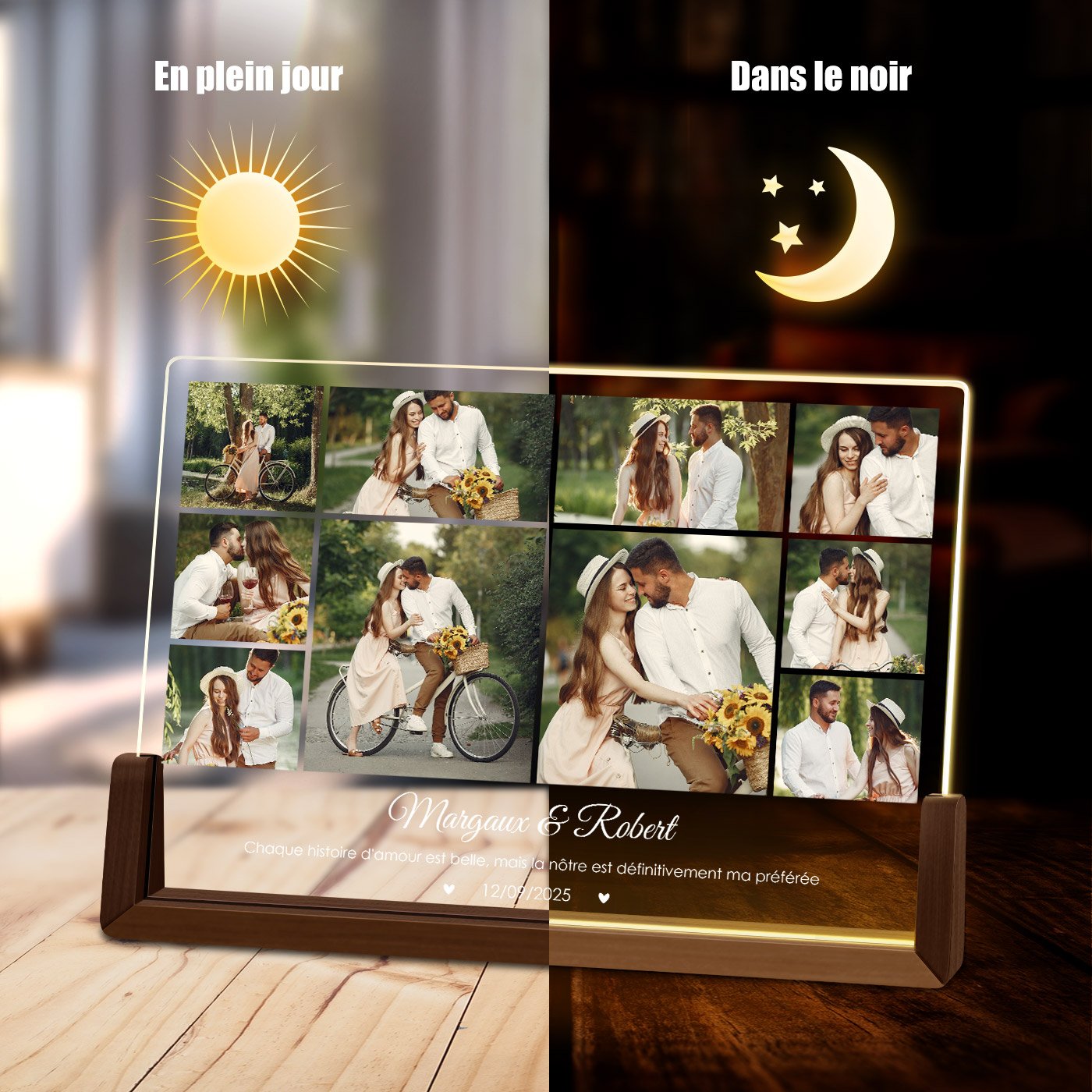 Custom Horizontal LED Lamp with Photo for Couple