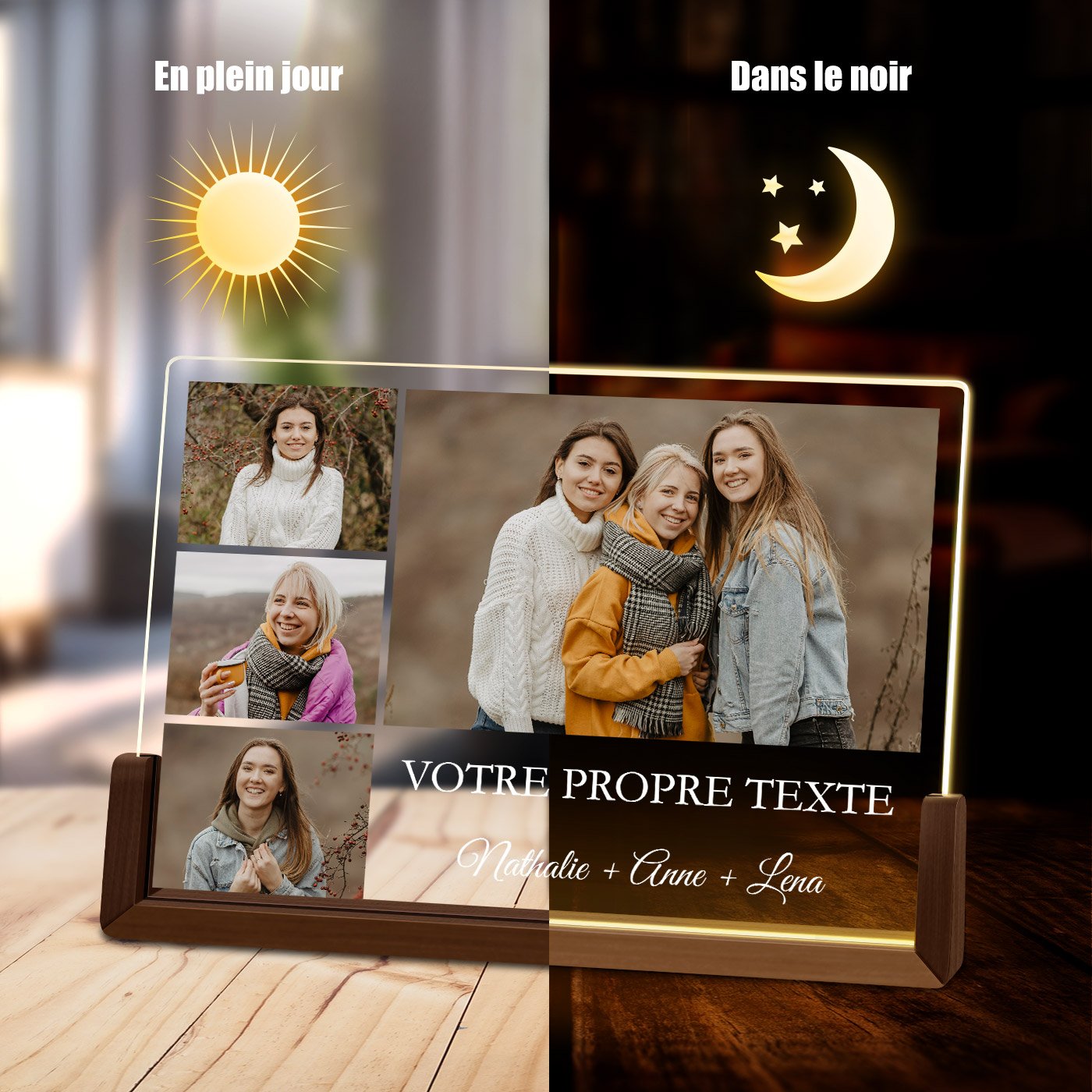 Lámpara LED horizontal personalizada Murrano con foto y texto