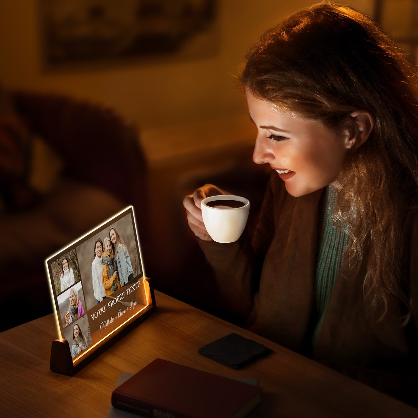Lámpara LED horizontal personalizada Murrano con foto y texto