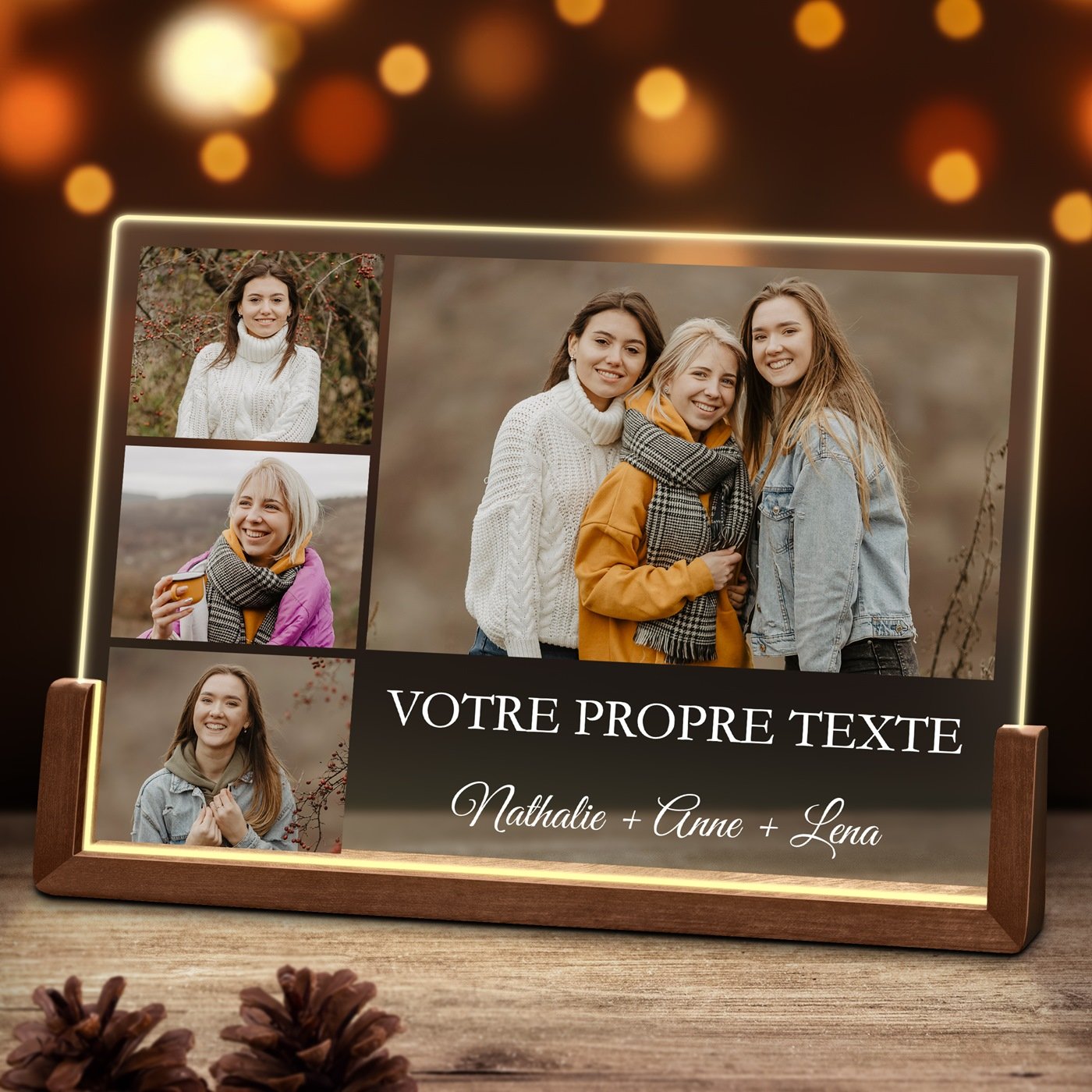 Lámpara LED horizontal personalizada Murrano con foto y texto