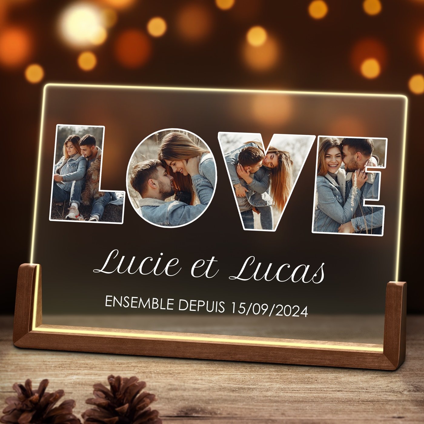 Marco de foto LED horizontal personalizado Murrano para parejas LOVE