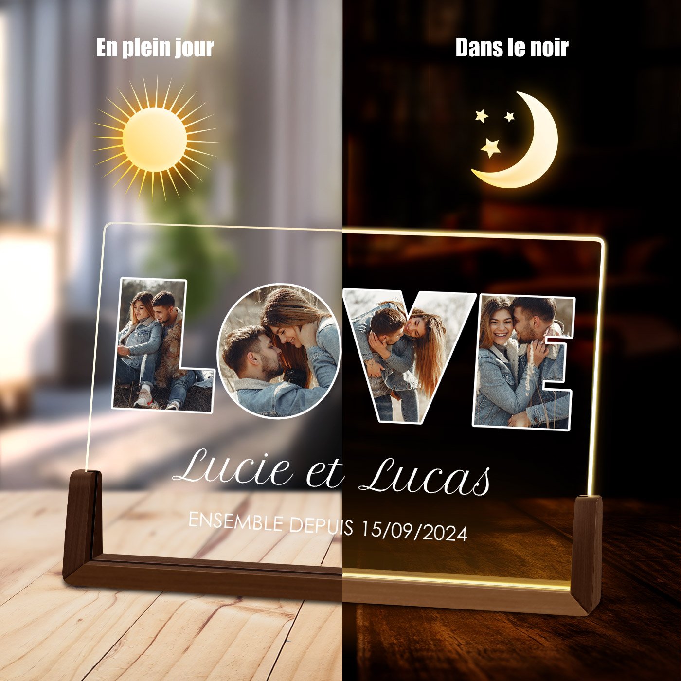 Marco de foto LED horizontal personalizado Murrano para parejas LOVE