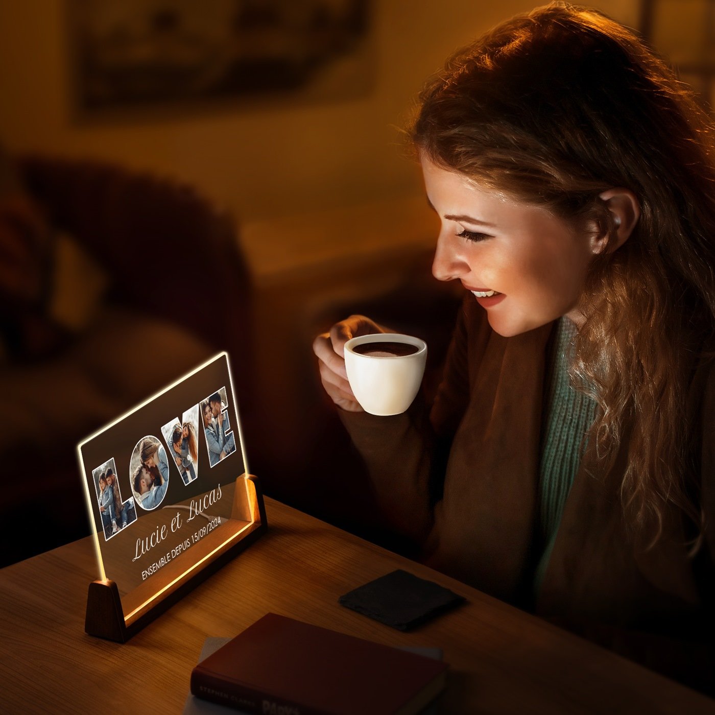 Marco de foto LED horizontal personalizado Murrano para parejas LOVE