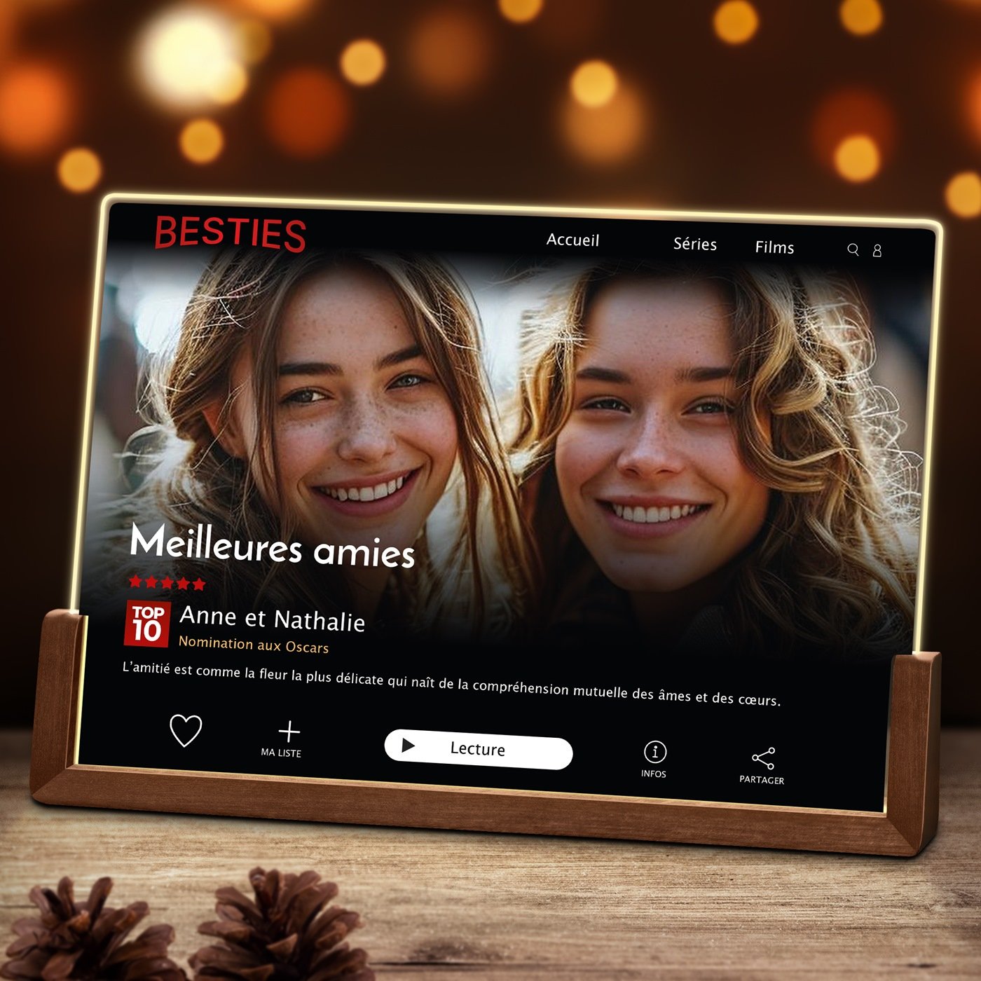Lámpara LED horizontal personalizada con foto y patrón de código QR Netflix