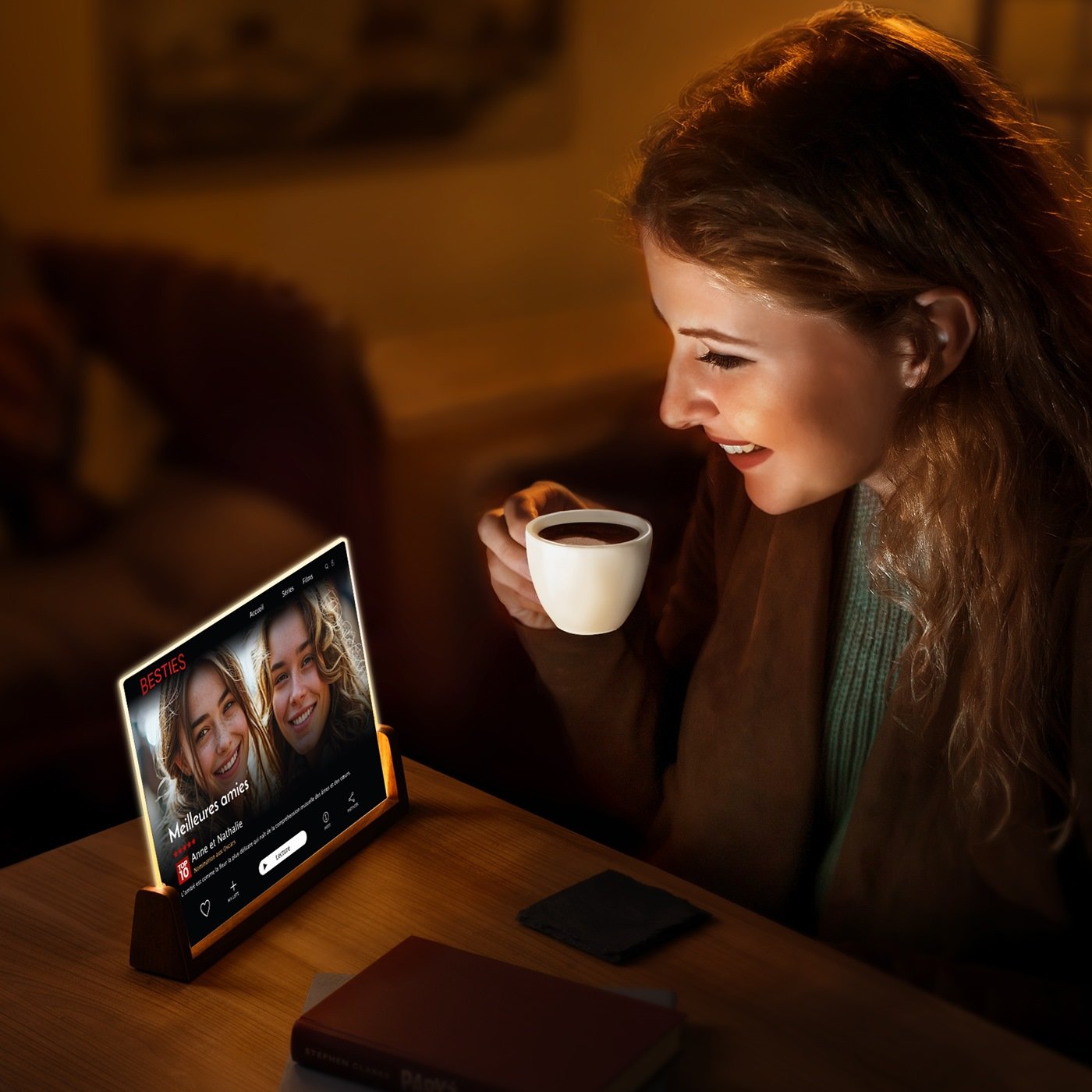 Lámpara LED horizontal personalizada con foto y patrón de código QR Netflix