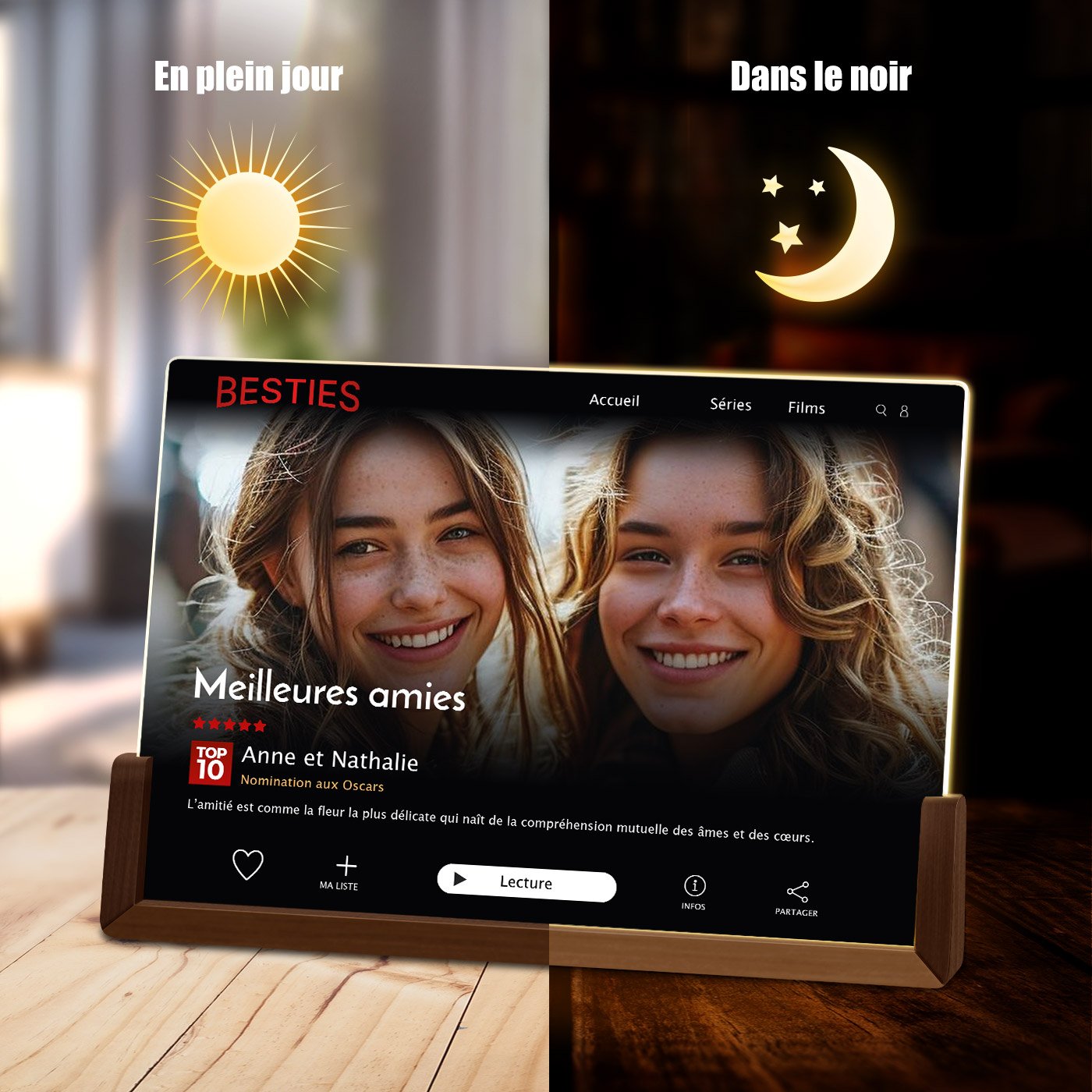 Lámpara LED horizontal personalizada con foto y patrón de código QR Netflix