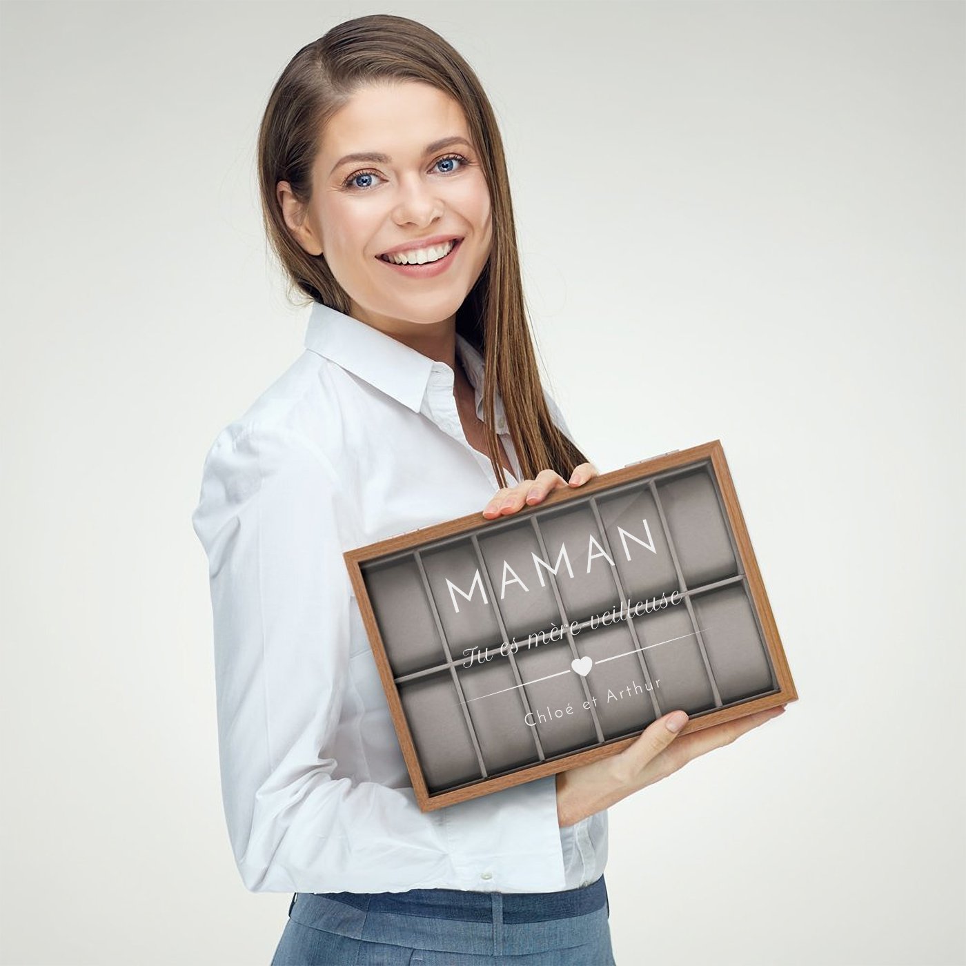 Caja de relojes grabada Murrano para el cumpleaños de mamá