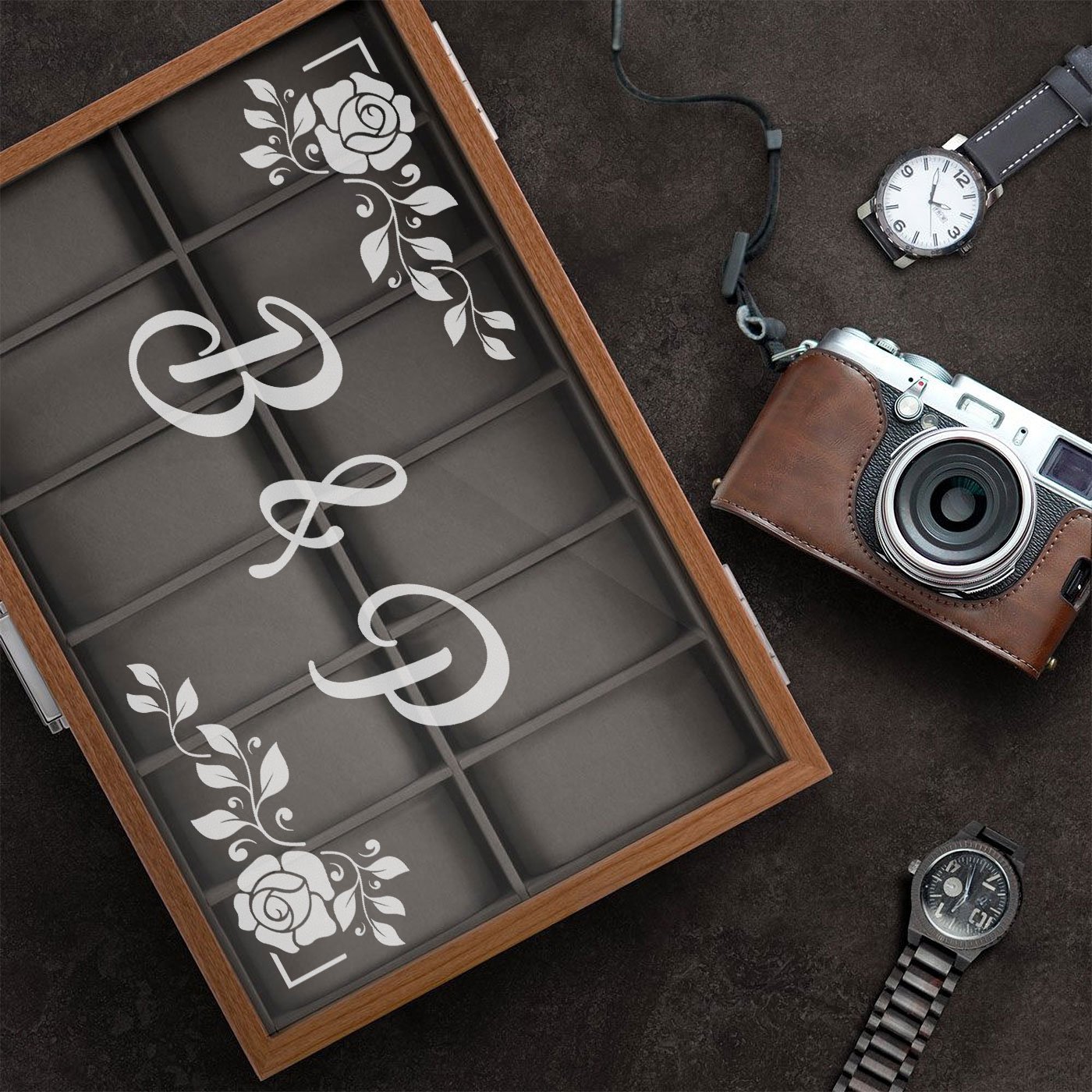 Caja de relojes grabada Murrano para pareja - Regalo de aniversario