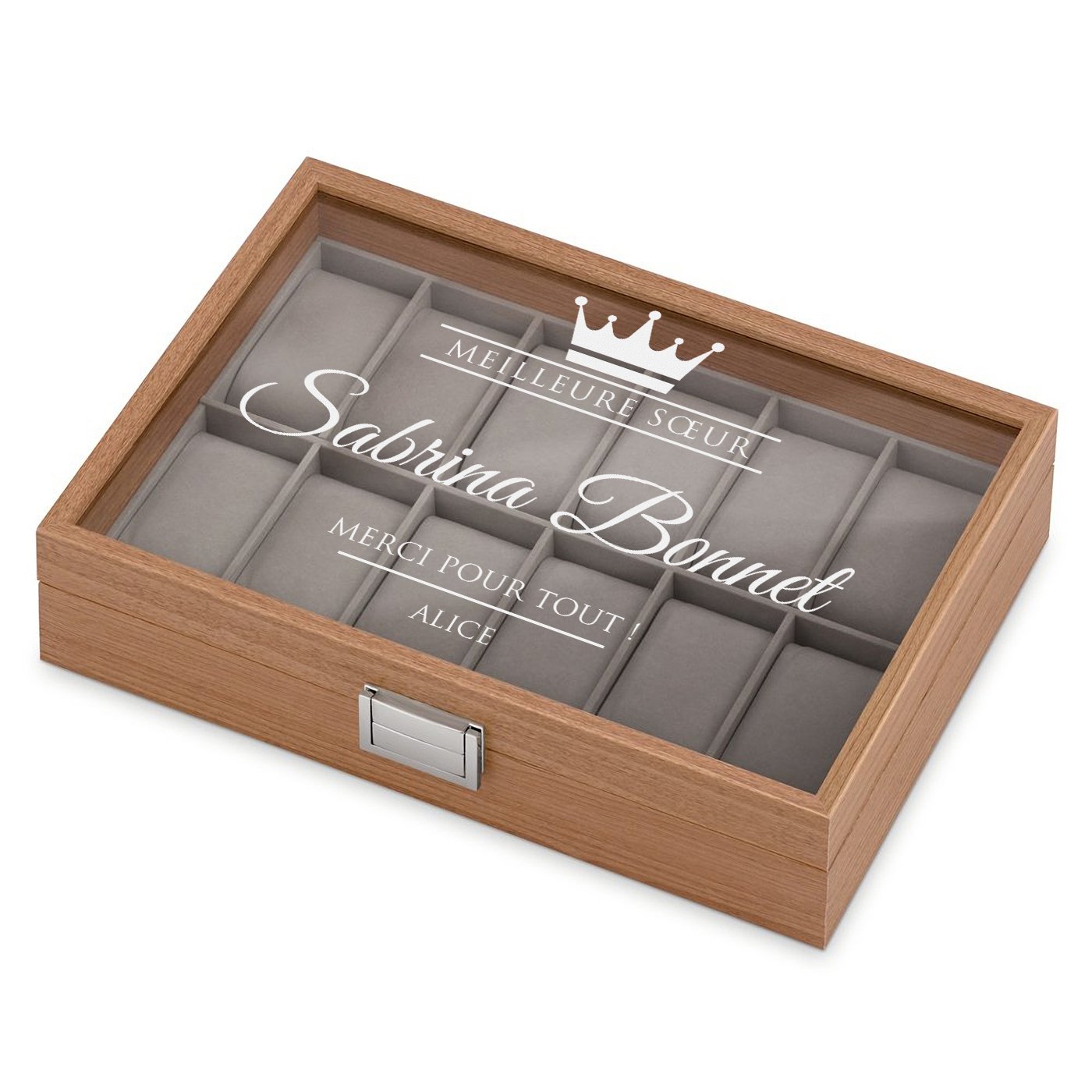 Caja de relojes grabada de Murrano para el cumpleaños de mi mejor hermana