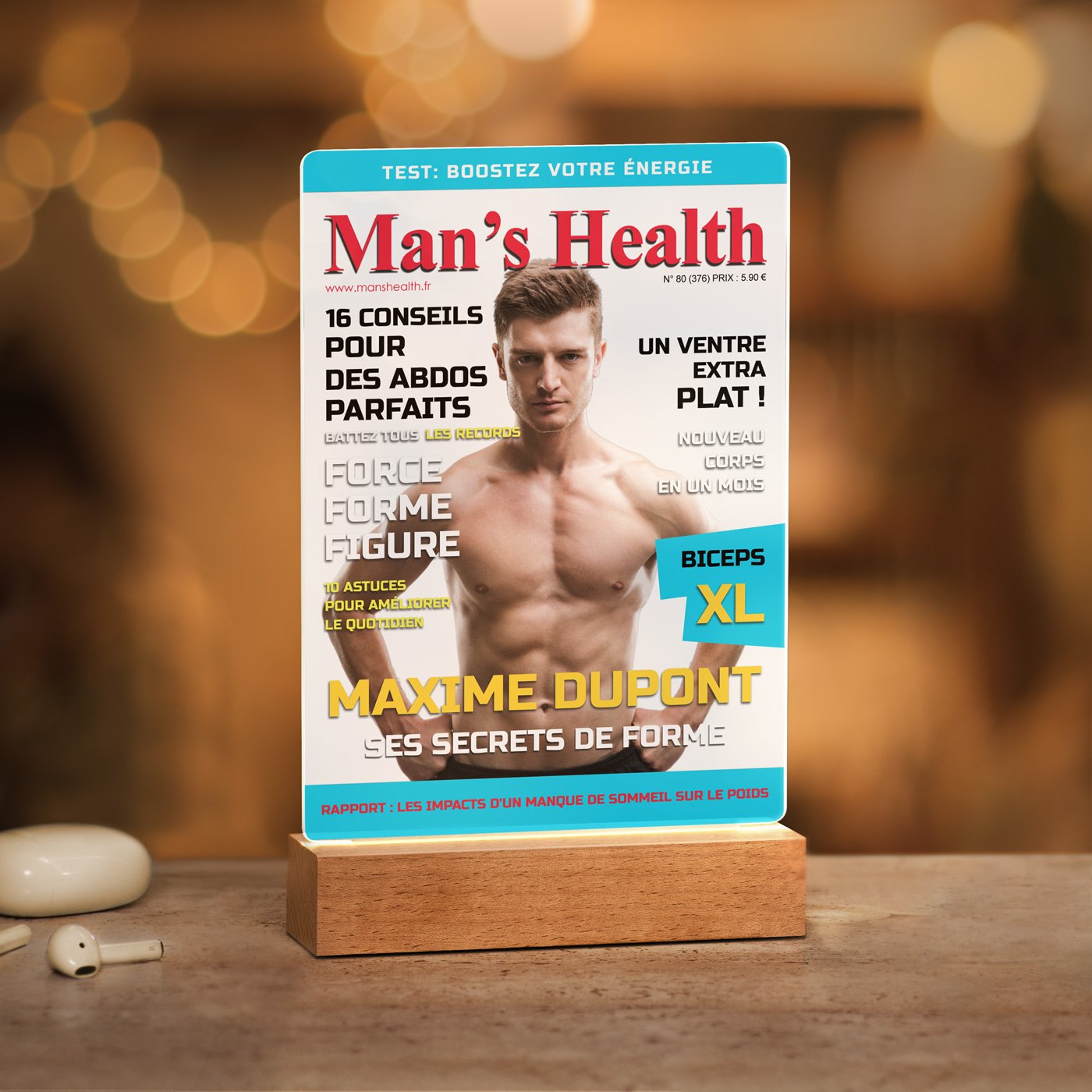 Lámpara LED personalizada Murrano - Portada de revista: Man's Health, Tamaño L