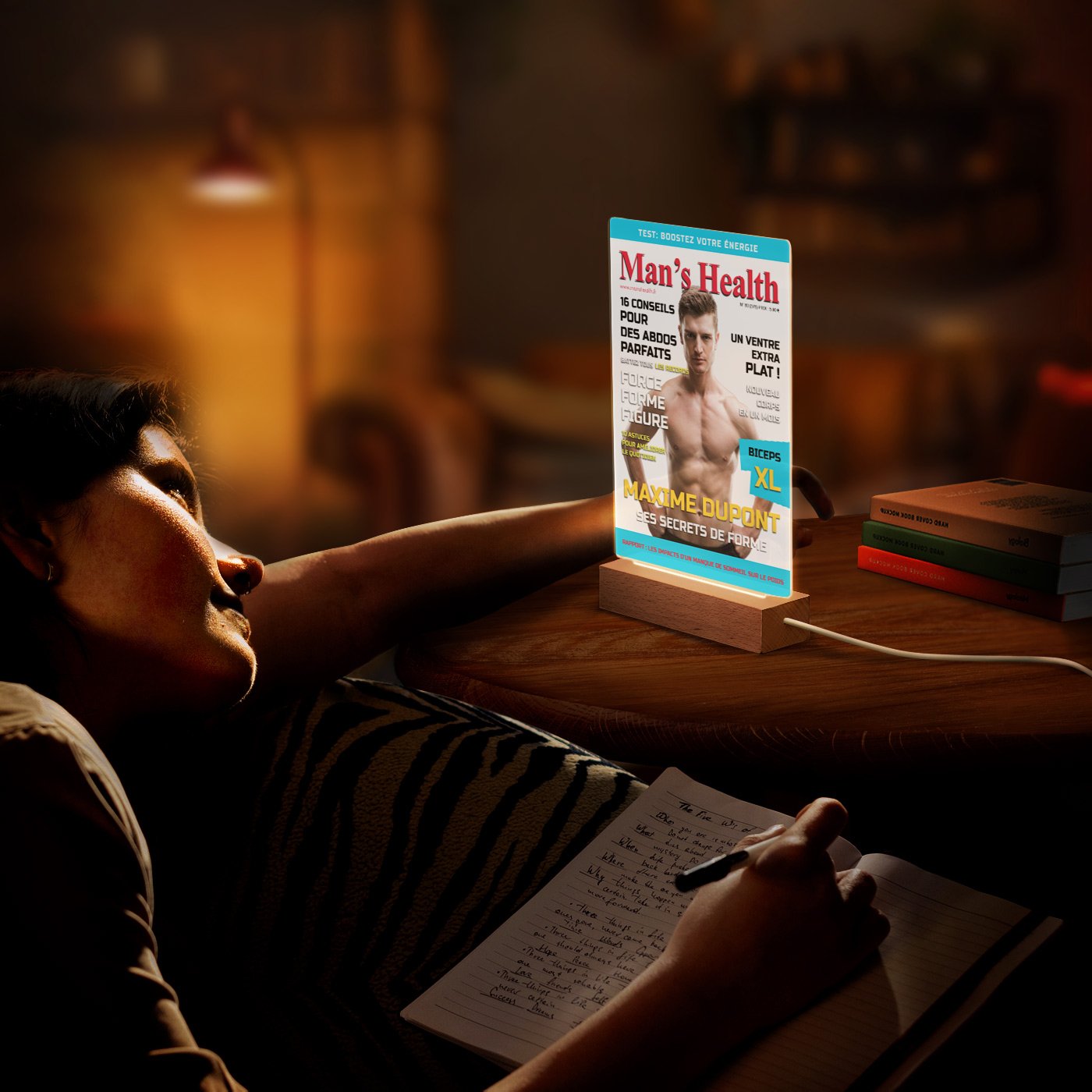 Lámpara LED personalizada Murrano - Portada de revista: Man's Health, Tamaño L
