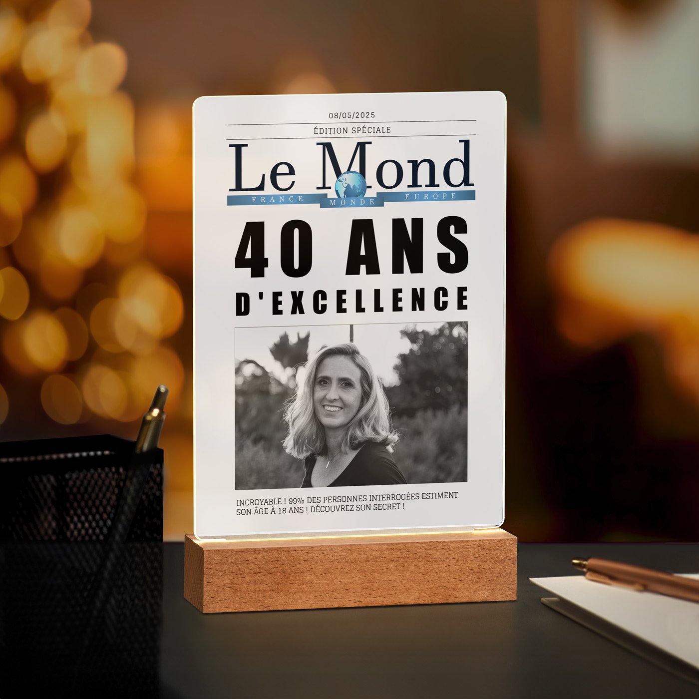 Lámpara LED personalizada de tamaño L con patrón de foto de diario de Murrano
