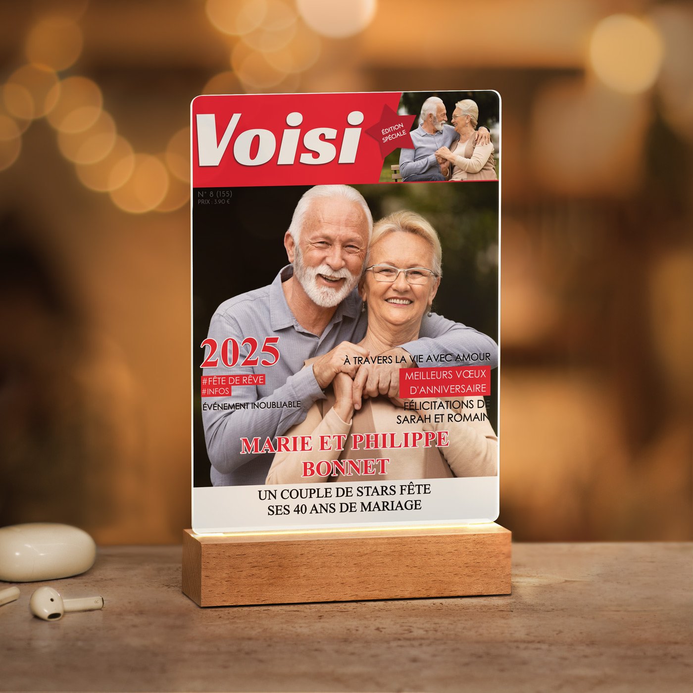 Lámpara LED personalizada Murrano - Marco de fotos con cubierta de revista Voisi tamaño L