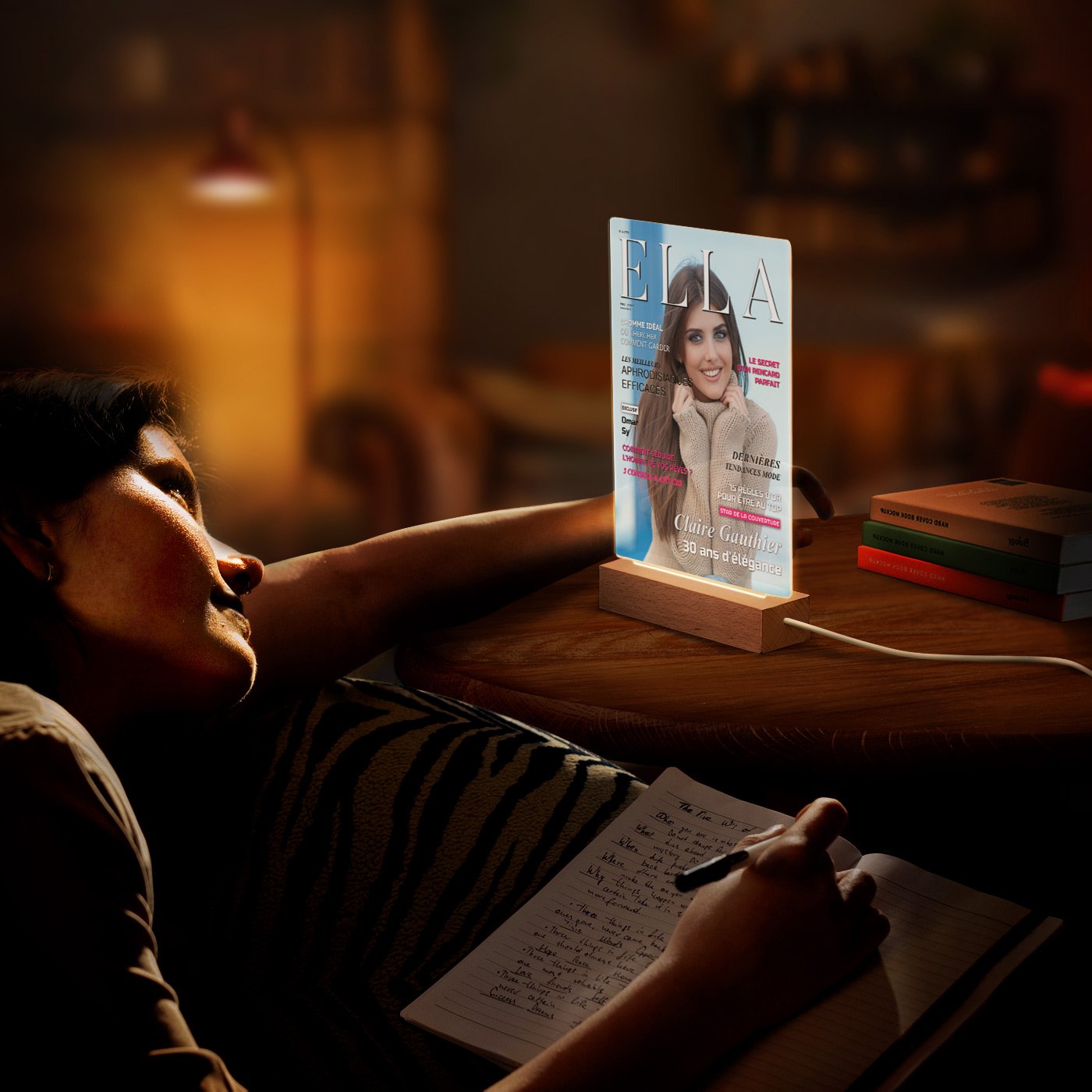 Lámpara LED personalizada Murrano - Portada de revista Ella (Tamaño L)