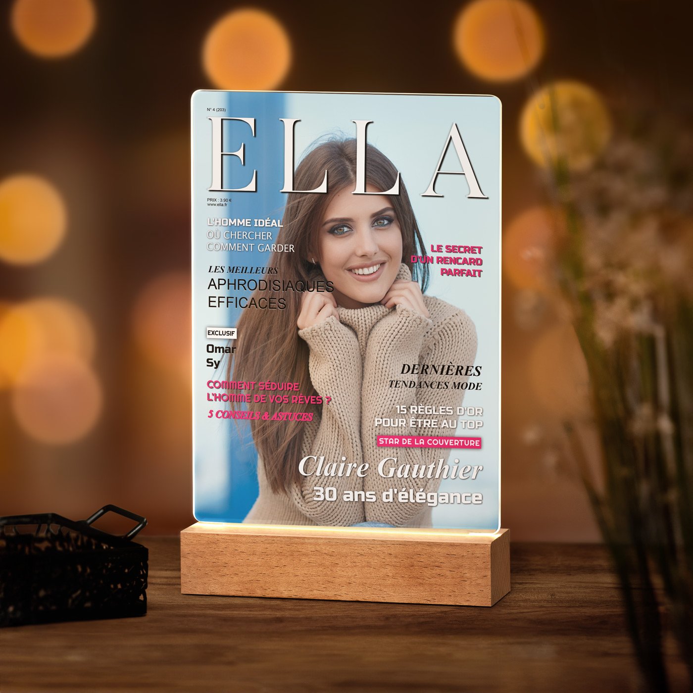 Lámpara LED personalizada Murrano - Portada de revista Ella (Tamaño L)