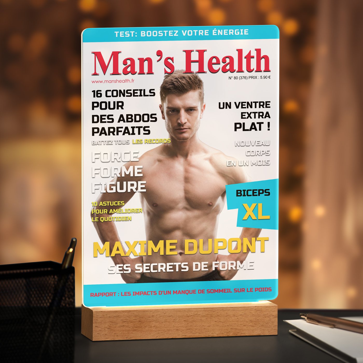 Lámpara LED personalizada Murrano - Marco foto XL 'Portada de revista Man's Health'