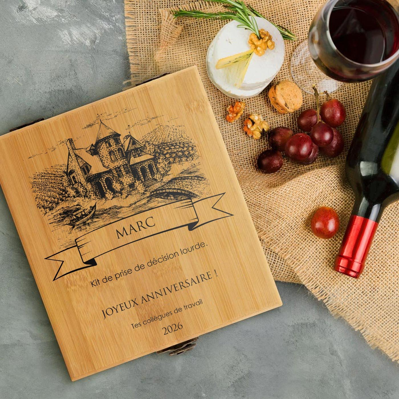 Murrano Wine Accessory Set with Customized Bamboo Case