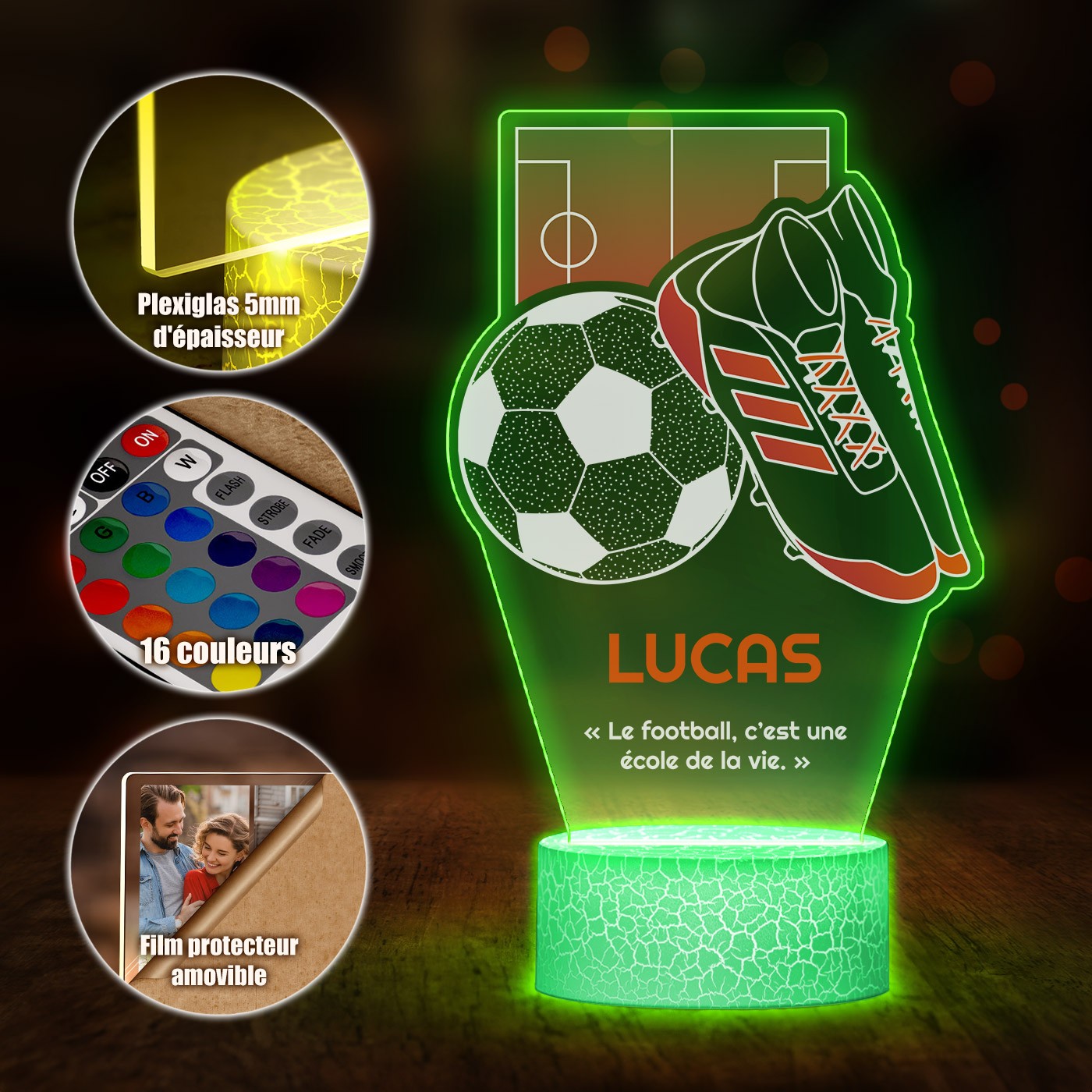 Lampe LED Murrano 3D personnalisée pour un supporter passionné