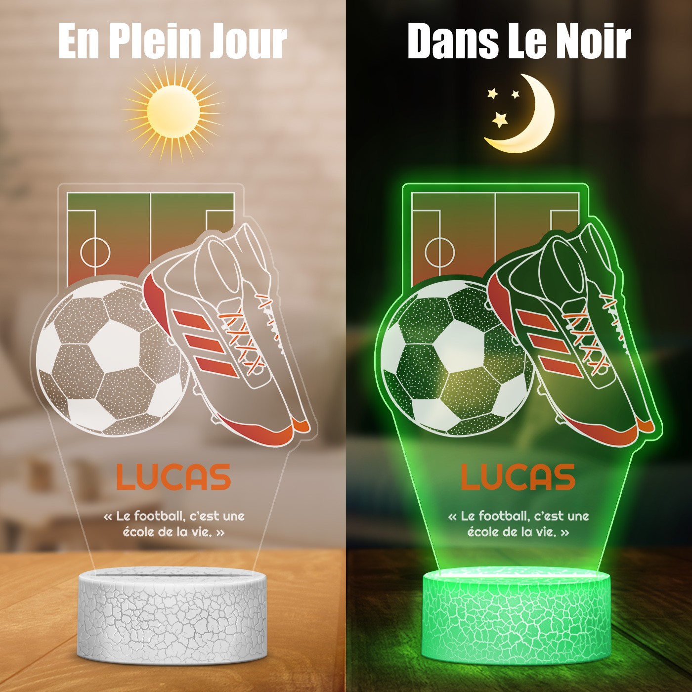 Lampe LED Murrano 3D personnalisée pour un supporter passionné