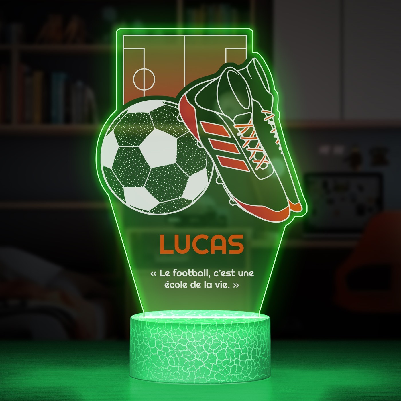 Lámpara LED Murrano 3D personalizada para un fanático del fútbol