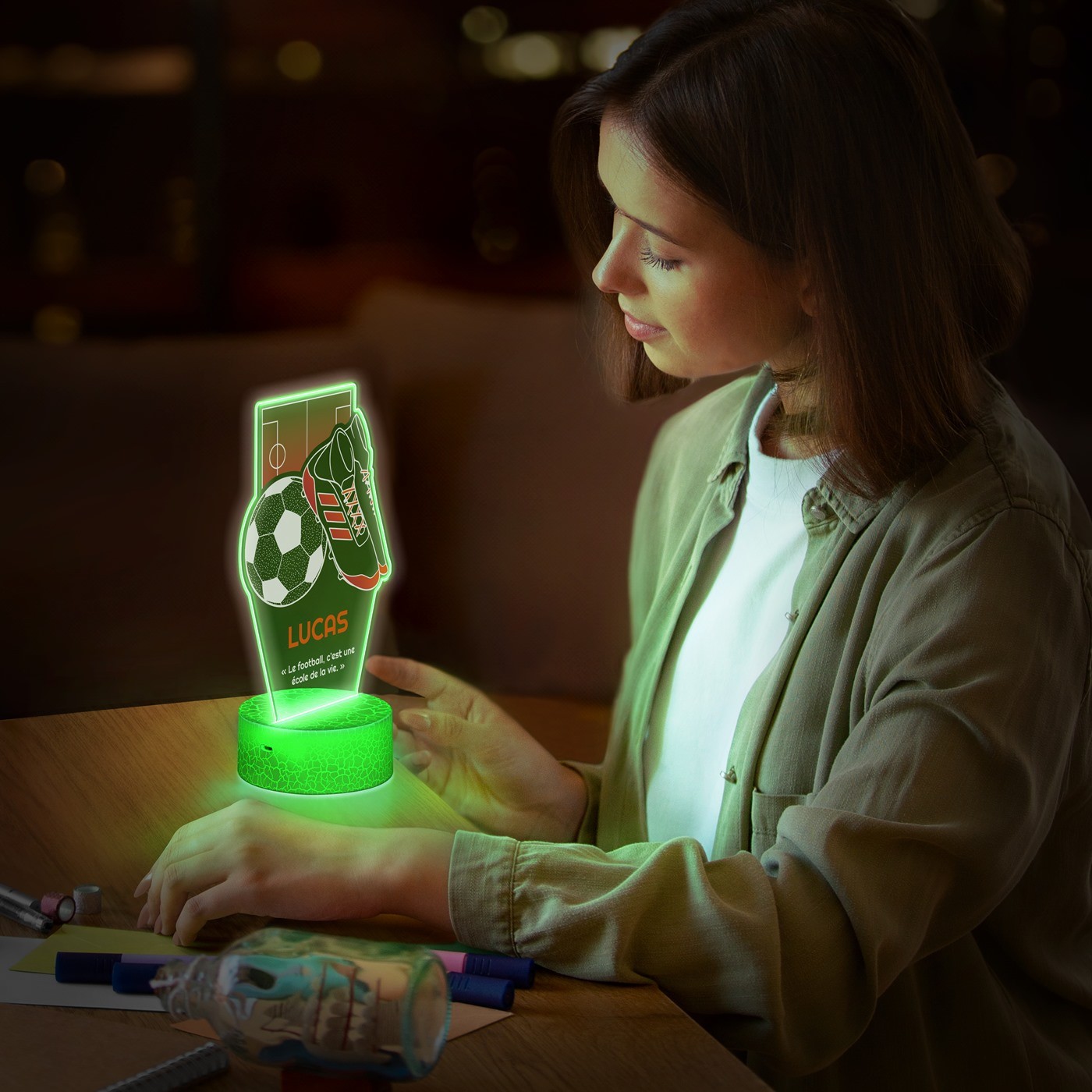 Lampe LED Murrano 3D personnalisée pour un supporter passionné