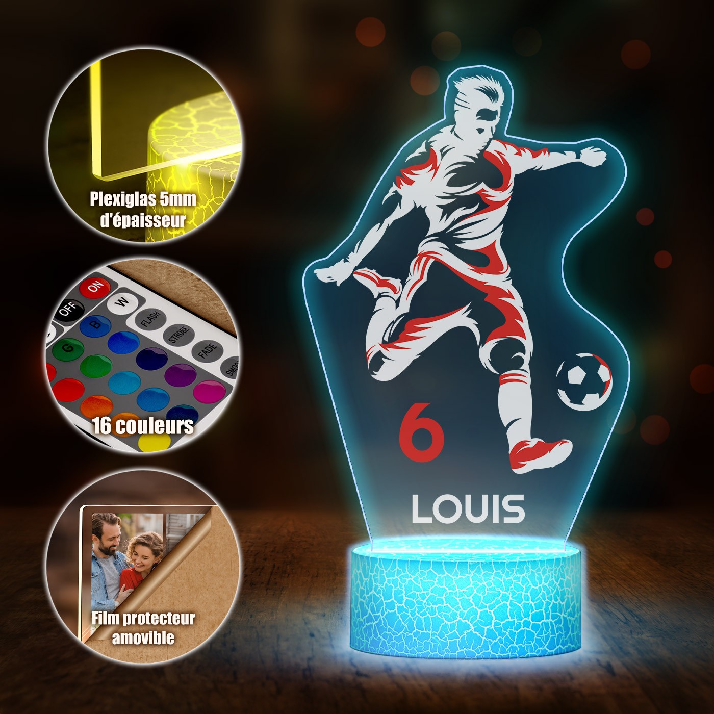 Lámpara LED Murrano 3D con impresión de fútbol