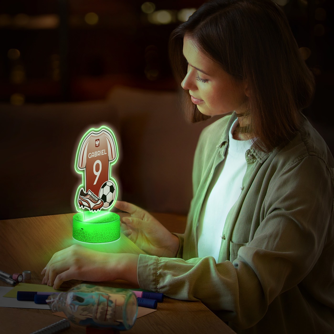 Lámpara LED Murrano 3D con impresión de camiseta de fútbol de Polonia