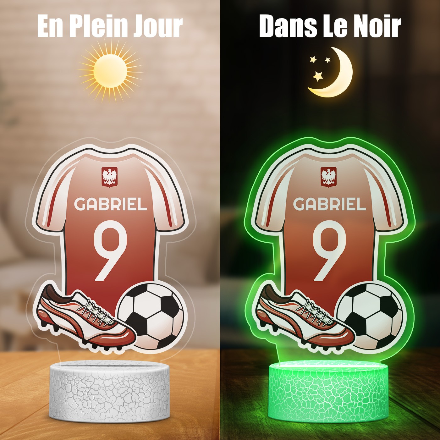 Lámpara LED Murrano 3D con impresión de camiseta de fútbol de Polonia