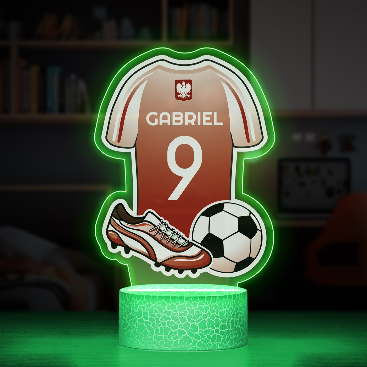 Lámpara LED Murrano 3D con impresión de camiseta de fútbol de Polonia