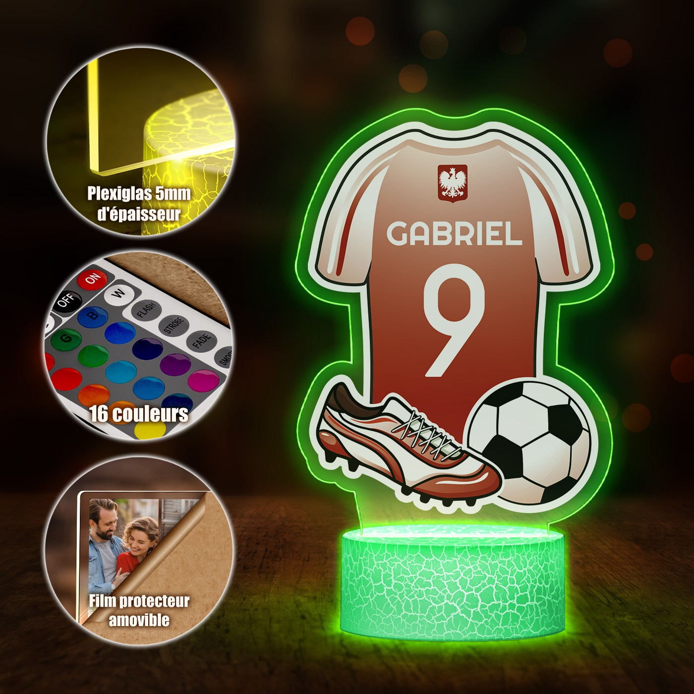 Lámpara LED Murrano 3D con impresión de camiseta de fútbol de Polonia