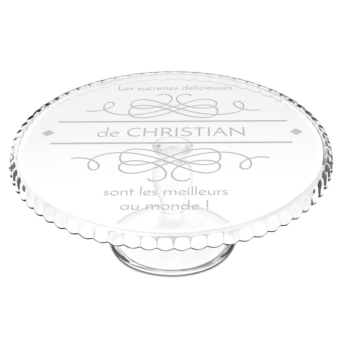 Support à gâteau Murrano sur pied en verre avec gravure personnalisée pour hommes