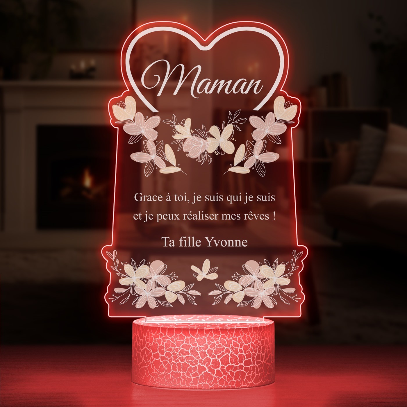 Murrano 3D LED Lamp with Heart Impression for Mom