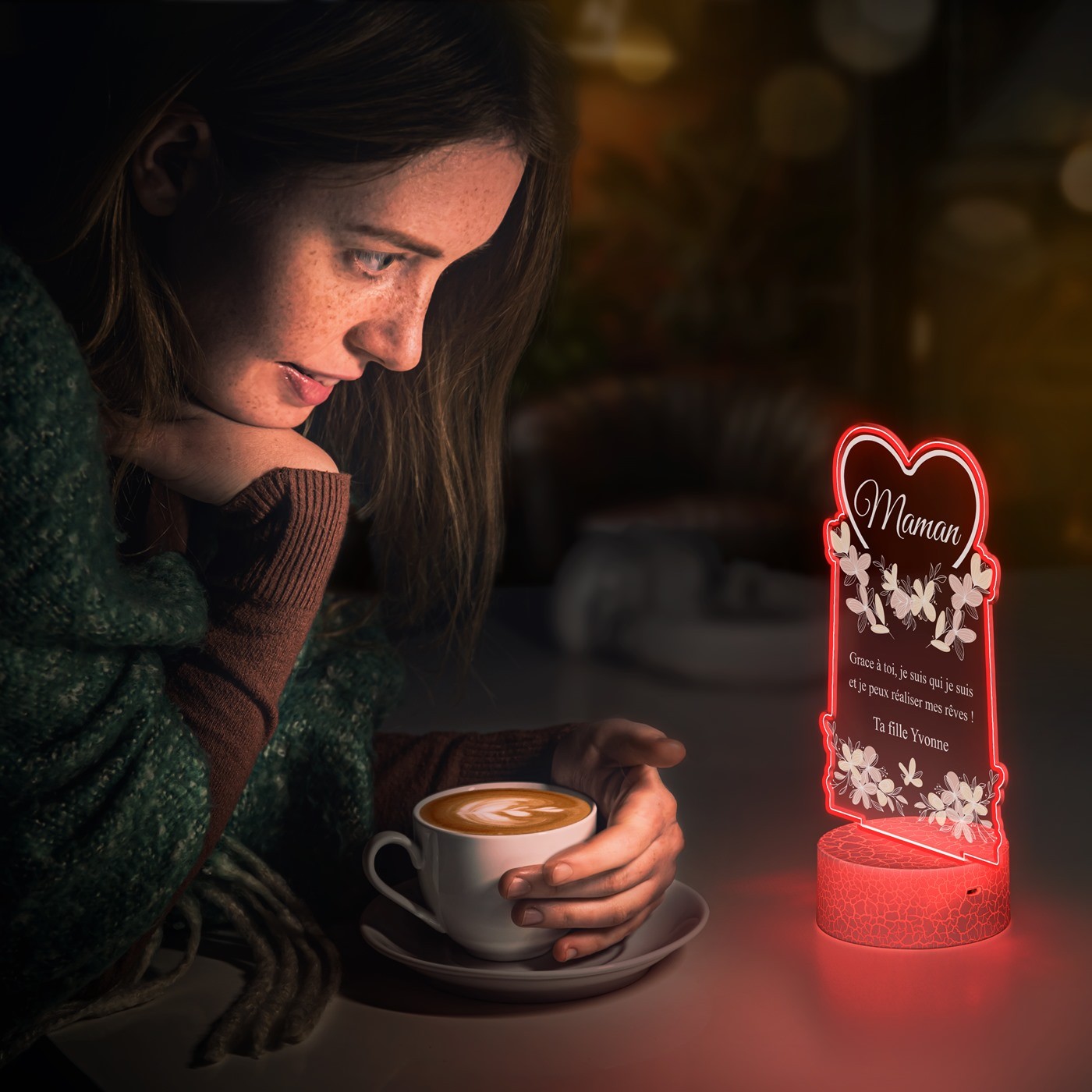 Murrano 3D LED Lamp with Heart Impression for Mom