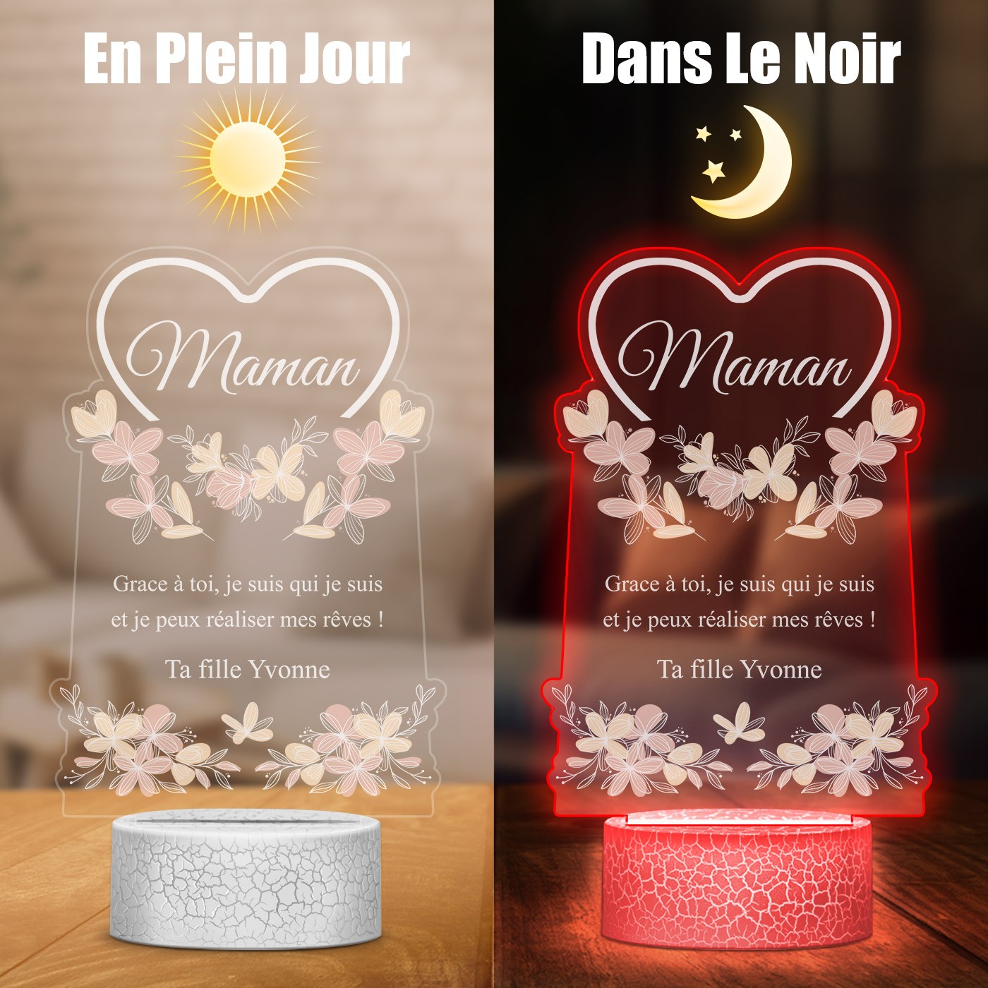 Murrano 3D LED Lamp with Heart Impression for Mom