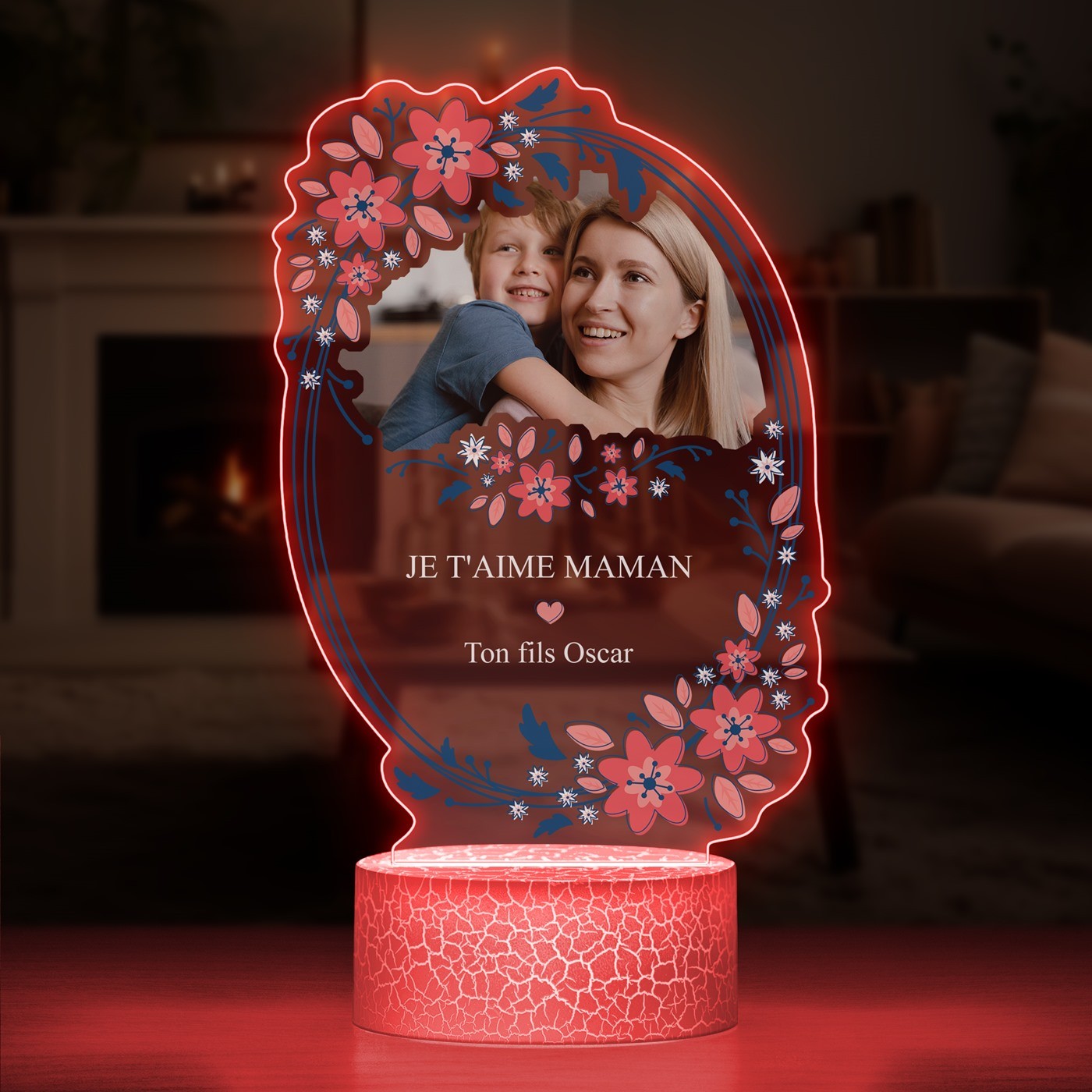 Murrano 3D LED Light - 'I Love Mom' with Photo